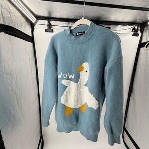 LAIXTON Light Blue Goose WOW Graphic Knit Crewneck Sweater XL